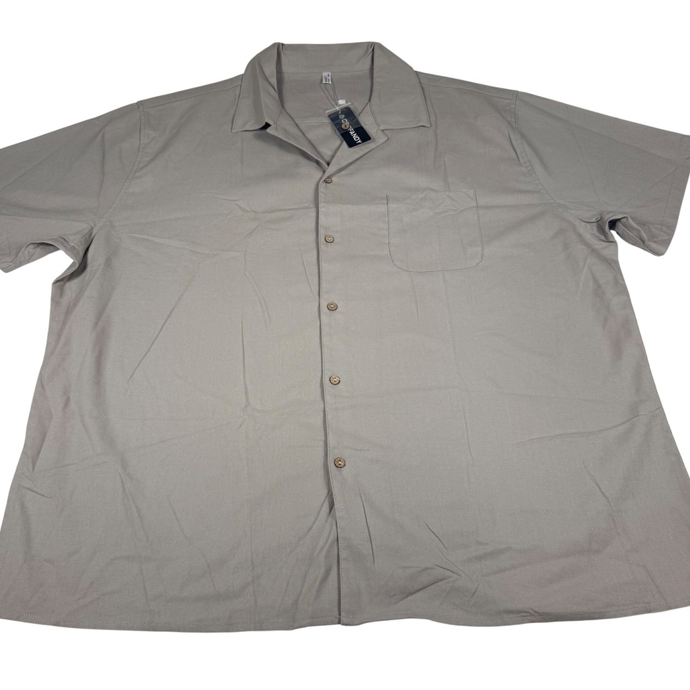 COOFANDY Shirt XXXL Tan Linen Blend Short‎ Sleeve Camp Collar Button Down Pocket